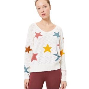 Lou & Grey Star Print Scoop Neck Lightweight Long Sleeve Sweater Size XS